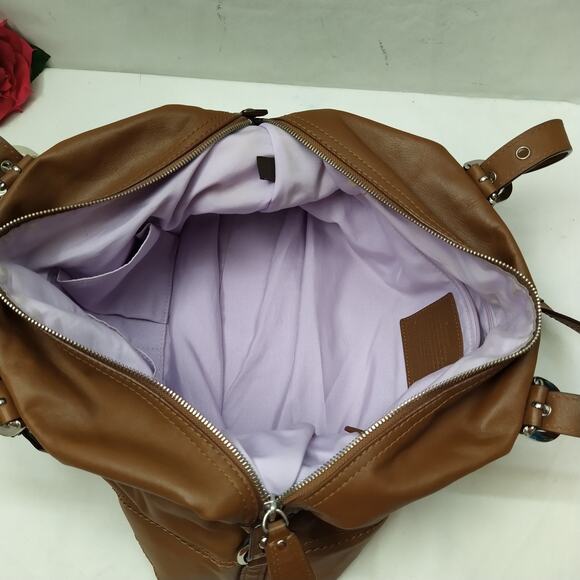 Coach Brown Soft Leather Double Handles Zipper Closure Satchel Shoulder Bag - Picture 10 of 16